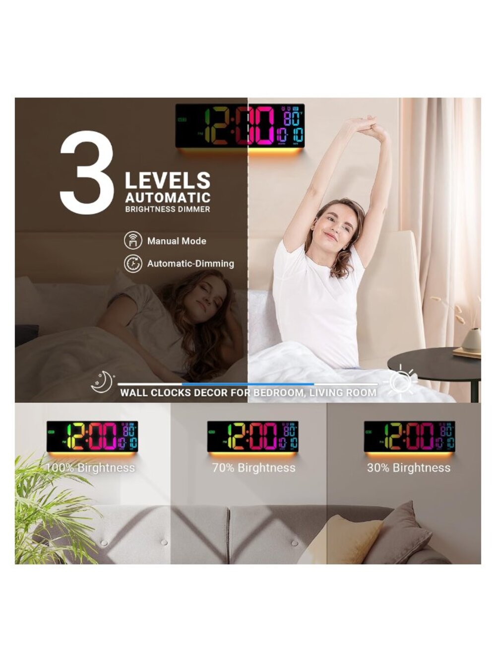16.5" Large Digital Wall Clock RGB LED Display Remote Control Timer - Picture 5 of 8